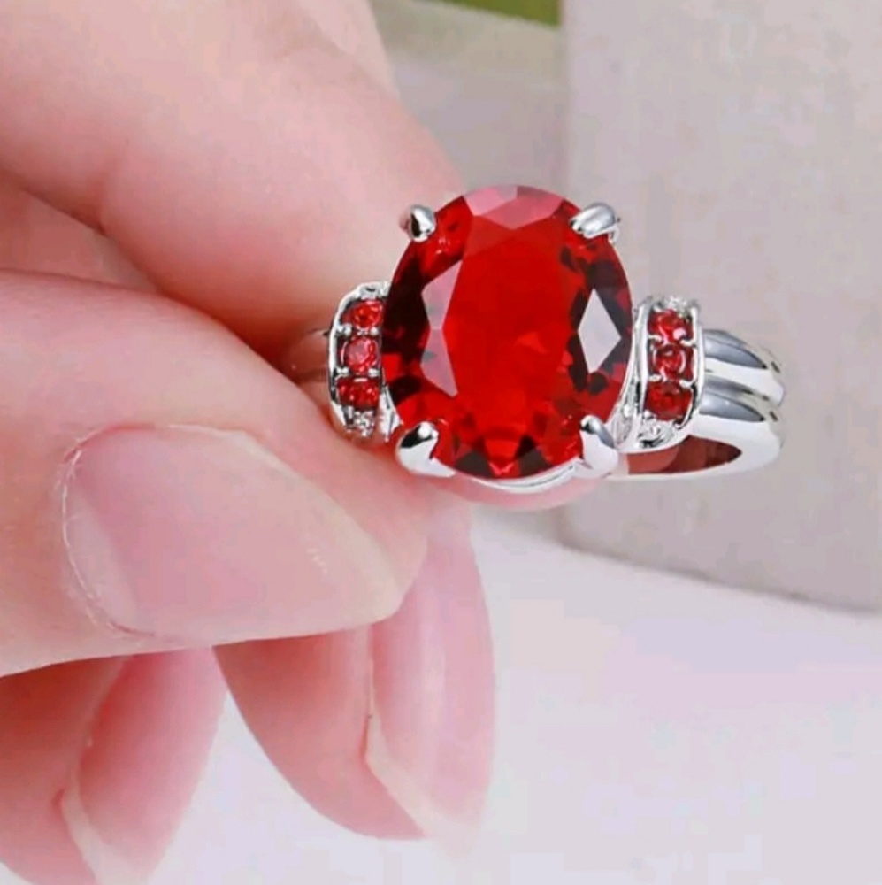 Noble red ruby cz white rodium plated
